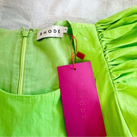 RHODE Lina Midi Dressing Neon Green Ciel Eyelet Size S NWT - Picture 12 of 16